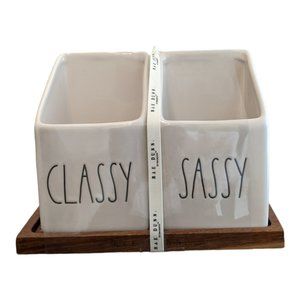 RAE DUNN ~ "CLASSY" + "SASSY" Ceramic Desk/Makeup Containers Organizers